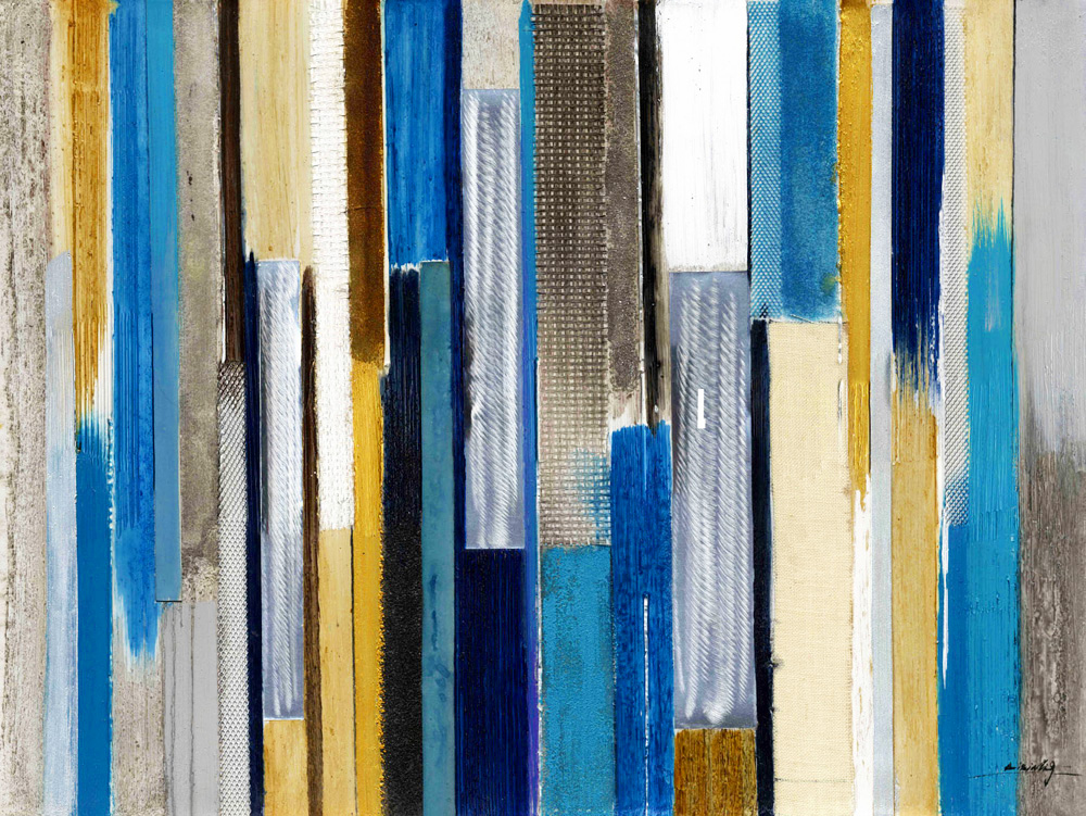 DY019 Wall décor art oil on canvas abstract blue silver gold tones